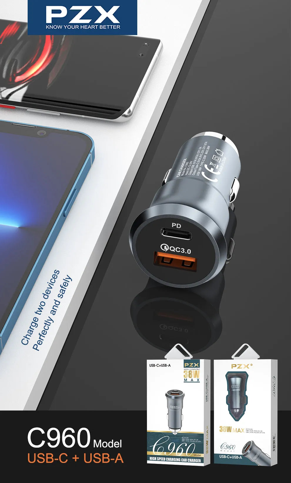 Dual USB Port Smart Car Charger High Quality - C960S